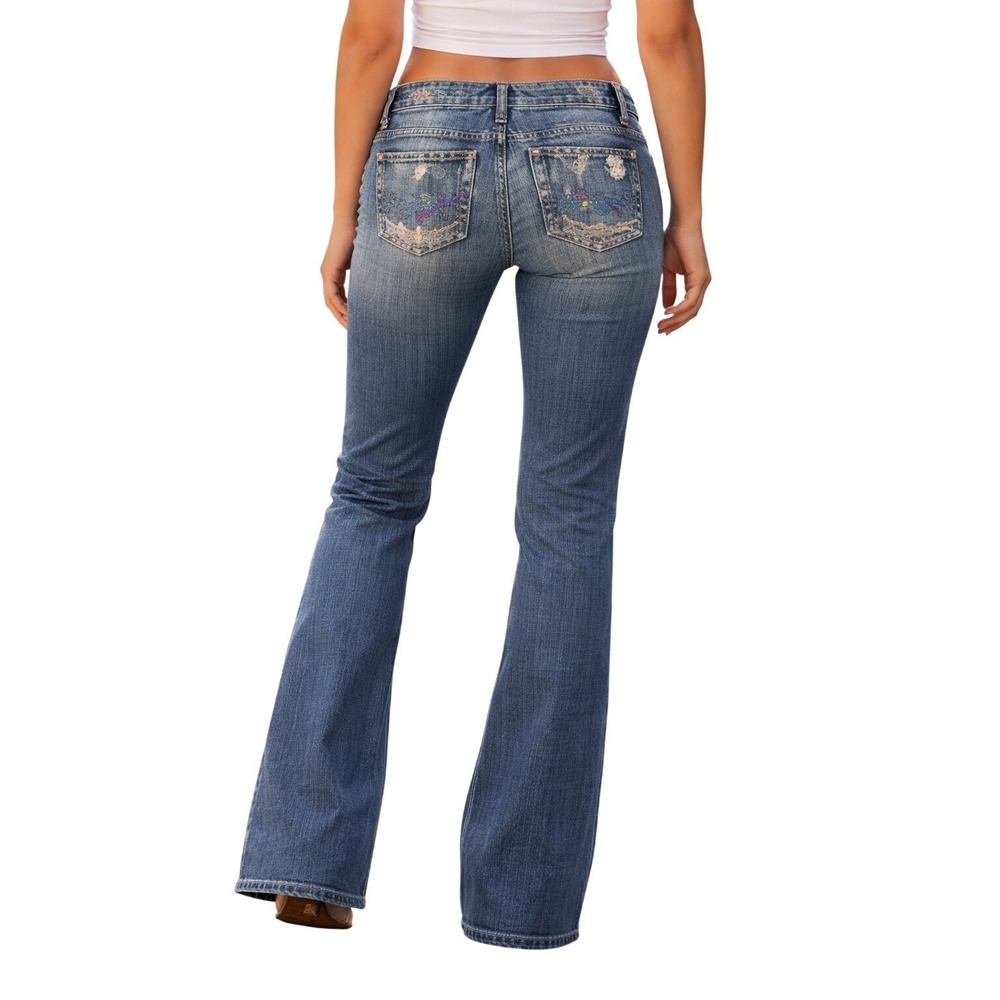 Joe's Jeans Flare‎ Denim Women W 32 Blue Distressed Embroidered Vintage Series